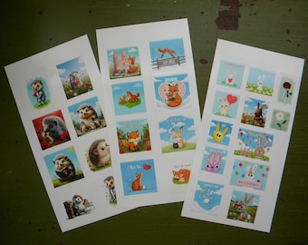 Whimsical Woodland Animal Sticker Set 3 Sheets Fox Hedgehog Bunny Uplifting Forest Friends