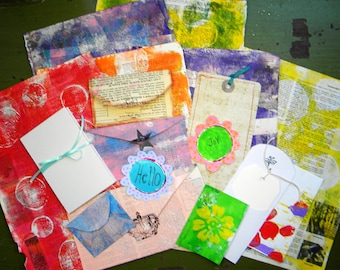 Gel Print Bundle on Vintage Dictionary Paper - Handmade Ephemera Pack for Junk Journals & Mixed Media Collage