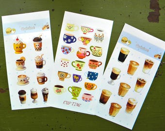 Coffee Lovers Waterproof Vinyl Sticker Sheet Set | Espresso Latte Cappuccino Barista Cafe Cozy Decal Pack