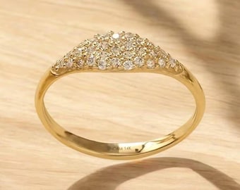 14K Gold Pave Diamant Ring, Minimalist Gold Bandring, Zierliche Hochzeit Diamant Band stapelbar Verlobungsring Geschenk für Sie