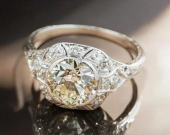 Vintage Art-Deco-Stil Rundschliff Diamant Verlobungsring 14K Weißgold filigrane Ehering antike Milgrain Versprechen Ring Geschenk für sie