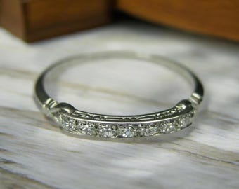 Vintage Diamond Wedding Band, 925 Sterling Silver Stacking Ring, Delicate Half Eternity Band, Anniversary Gift for Her, Minimalist Ring