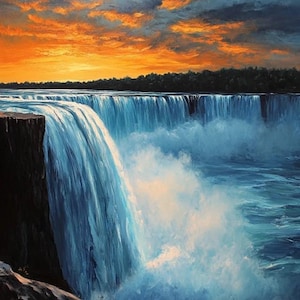Dipinto ad olio delle Cascate del Niagara - Maestoso paesaggio con cascata - Arte murale