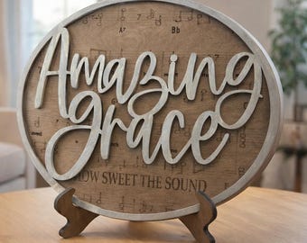 Amazing Grace Wood Sign | Christian Home Decor | Faith Farmhouse Sign | Religious Table Decor | Inspirational Gift | Handmade Rustic Decor