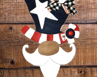 Rustic Uncle Sam Wall Decor | Primitive Patriotic Door Hanger | Farmhouse Americana Decor | July 4th Decoration | Handmade Wooden Patriotic