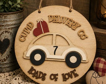 Cupid Delivery Co Sign / Farmhouse Valentine Decor / Rustic Round Wood Sign / Valentine Wall Hanging