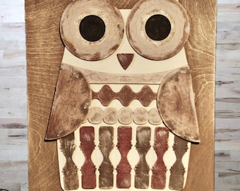 Rustic Wooden Owl Wall Decor | Farmhouse Owl Art | Primitive Fall Decor | Handmade Wood Owl Sign | Woodland Cottage Home Accent