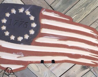 Primitive 1776 American Flag Wood Decor | Rustic Patriotic Shelf Sitter | Farmhouse Independence Day Decor | Betsy Ross Style Flag Sign