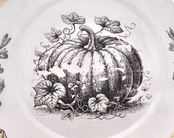 Rustic Pumpkin Plate Decor, Farmhouse Fall Plate, Neutral Autumn Decor, Thanksgiving Shelf Decor, Vintage Style Pumpkin Art, Handmade Wood