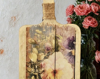 Vintage Floral Decorative Paddle Board | Cottage Garden Wall Decor | French Country Floral Art | Rustic Farmhouse Shelf Accent