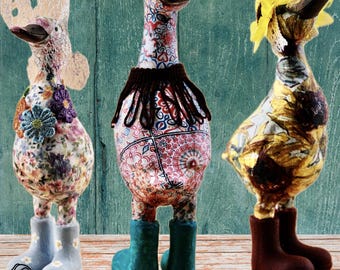 Whimsical Decorative Duck | Handcrafted Farmhouse Duck Decor | Floral Cottagecore Shelf Sitter | Decoupaged Spring Duck