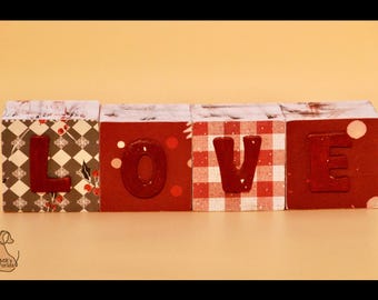 Handmade LOVE Wood Block Set | Rustic Valentine Decor | Primitive Farmhouse Shelf Blocks | Tiered Tray Love Sign