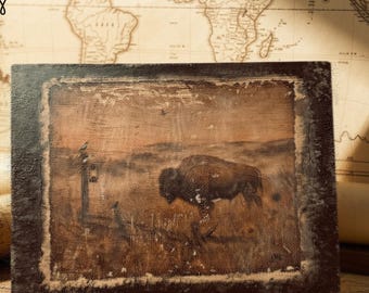 Handmade Primitive Buffalo Shelf Sitter | Rustic Bison Art | Antique Inspired Western Decor