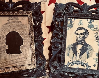 Primitive Presidential Portrait Frame Set | George Washington & Abraham Lincoln Decor | Colonial Americana Farmhouse Wall Art