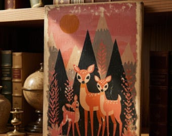 Handcrafted Mid Century Inspired Deer Family Wall Art | Woodland Folk Art | JMR’s Worlds Original