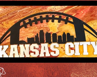 Handmade Kansas City Football Wall Art | Resin Pour Canvas | KC Fan Decor | One-of-a-Kind Sports Sign