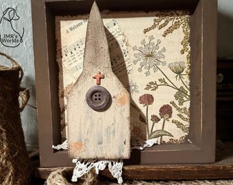 Primitive Church Shadow Box | Rustic Faith Decor | Handmade Farmhouse Church | Hymnal & Botanical Wall Art | Country Cottage Shelf Sitter