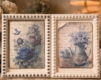 Upcycled Vintage Floral Framed Art - Farmhouse | Cottage Decor