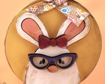 Handmade Easter Bunny Ornament | Rustic Farmhouse Spring Decor | Wooden Bunny Hanging Sign | Tiered Tray Decor | JMR's Worlds