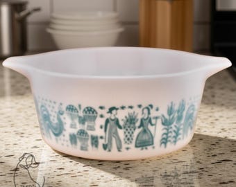 Vintage Pyrex 474 Turquoise Butterprint Casserole Dish | Amish Butterprint Pyrex | No Lid | Mid Century Kitchen