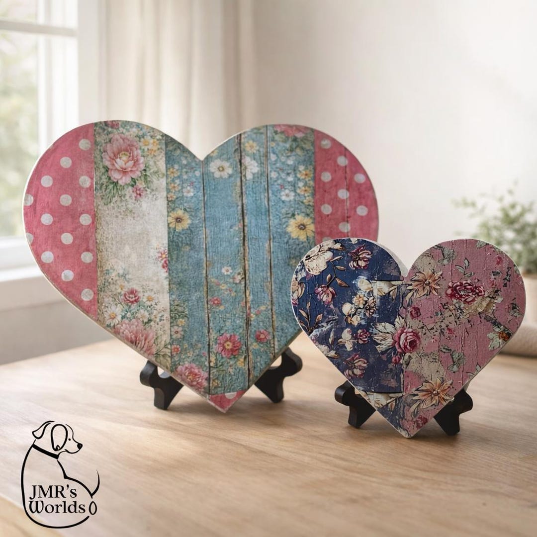 Small Rustic Heart Rustic Floral Heart Decor | Handmade Decoupage Wood Heart | Farmhouse ...
