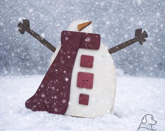 Primitive Snowman Decor / Rustic Winter Snowman Sign / Farmhouse Snowman Shelf Sitter / Country Winter Deco