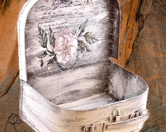 Vintage Inspired Floral Keepsake Box | French Cottage Storage Box | Romantic Bird Decorv| Rustic Prairie Cottage Organizer