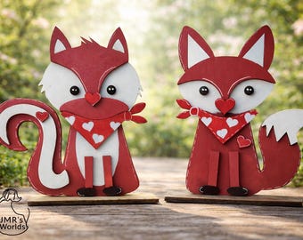 Handmade Fox Wooden Decor | Rustic Farmhouse Fox Shelf Sitter | Heart Bandana Woodland Decor | Handmade Tiered Tray Accent