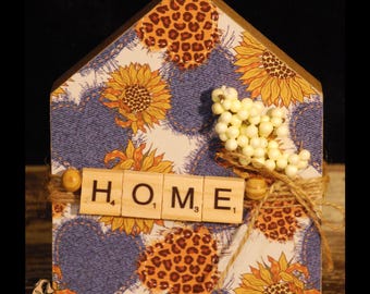 Rustic Home Block Decor | Farmhouse Sunflower Accent | Handmade Tiered Tray Sign