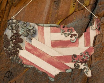 Rustic American Flag USA Wall Hanging | Handmade Patriotic Wood Sign | Distressed Farmhouse Americana Decor | Fourth of July Wall Art