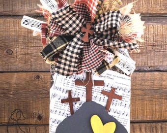 Primitive Cross Decor | Rustic Faith Shelf Sitter | Hymnal Paper Crosses | Farmhouse Christian Decor | Handmade Country Style