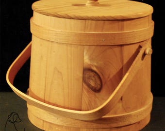 Vintage Firkin Style Wooden Bucket with Lid | Primitive Farmhouse Decor | Rustic Country Storage Container | Early American Inspired