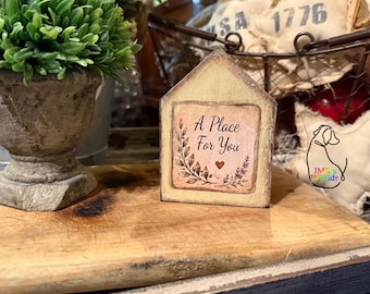 A Place For You Mini Wood House Shelf Sitter | Handmade Cottage Farmhouse Decor | Original JMR Print