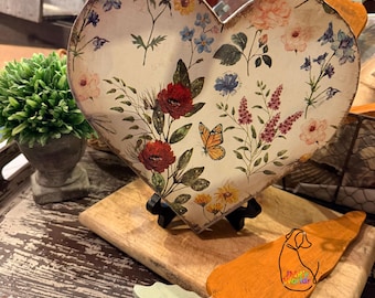 Rustic Floral Heart Decor | Handmade Decoupage Wood Heart | Farmhouse Cottage Decor | Romantic Gift | Valentine Decor | JMR's Worlds