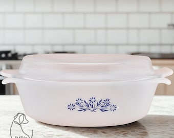 Vintage Fire-King 433 Blue Cornflower Casserole with Lid | Anchor Hocking 1.5 Qt | Made in USA | 1960s Kitchenware