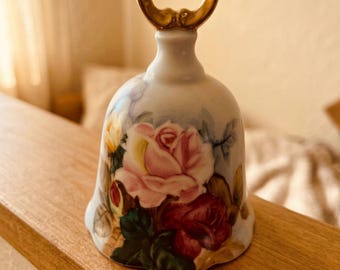 Vintage ENDO Japan Hand Painted Porcelain Bell | The Broadway Mint Rose Floral Collector Bell