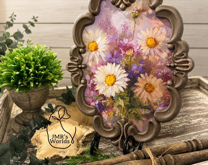 Featured listing image: Romantic Floral Plaque | Cottage Garden Wall Decor | Lavender Daisy Artwork | French Country Shelf Sitter | Handmade Vintage Inspired Decor