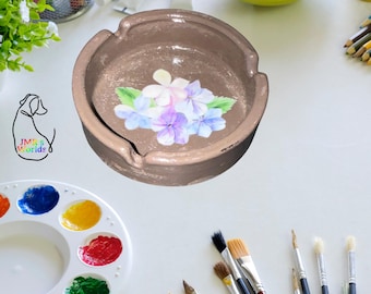 Upcycled Floral Paint Brush Holder | Repurposed Ceramic Ashtray | Artist Studio Organizer | Cottage Craft Room Decor