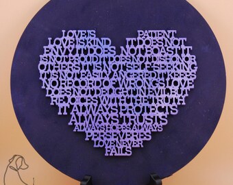 Purple Heart Word Art Wall Decor | Inspirational Love Heart Sign | 10 Inch Round Decorative Plaque