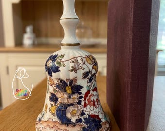 Vintage Porcelain Floral Bell | Asian Inspired Cobalt Blue Red Gold Collector Bell