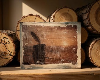 Original Feather Prairie Sunset Art | Handmade Primitive Rustic Shelf Decor | The Last Light of Autumn