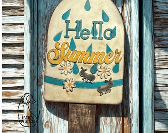 Hello Summer Popsicle Wood Sign, Primitive Summer Decor, Rustic Farmhouse Wall Decor, Handmade Seasonal Sign
