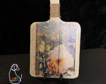 Vintage Floral Decorative Paddle Board | Cottage Garden Wall Decor | French Country Floral Art | Rustic Farmhouse Shelf Accent