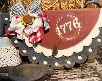 1776 Patriotic Wood Sign | Primitive Americana Decor | Rustic 4th of July Shelf Sitter | Farmhouse Indep. Day Decor | Hand Painted Wood