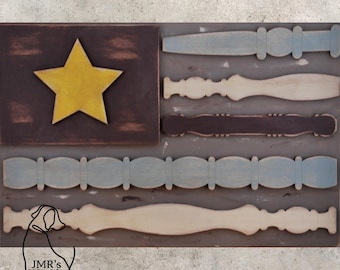Rustic American Flag Wood Decor | Farmhouse Patriotic Shelf Sitter | Primitive 4th of July Wooden Flag | Americana Tiered Tray Decor