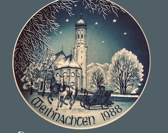 Vintage 1988 Bareuther Christmas Plate St. Coloman Füssen Germany Blue White Limited Edition