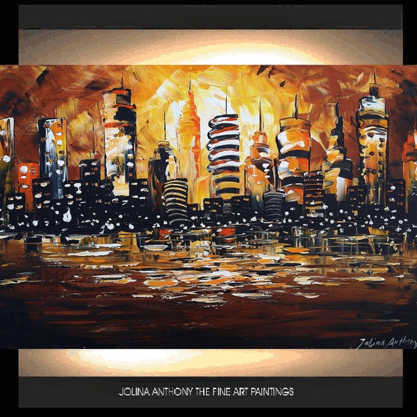 ORIGINAL   cityscape palette knife impasto painting from  jolina anthony gallery back wrap stretched canvas