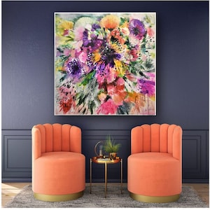 colorful flower 36"x36" abstract painting nice original painting by Jolina Anthony