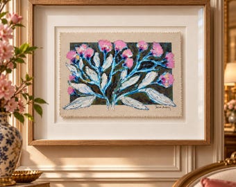 Hand Painted  textured Linen Wall Art, oil pastel Textile Artwork, Framed Fiber Art,  Mixed Media, One of a Kind