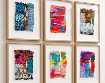 Set of 6 Framed Woven Wall Art | Handmade Textile Fiber Art | Boho Wall Decor | Natural Fiber Art | 3D Shadow Box Frames | Ready to Hang